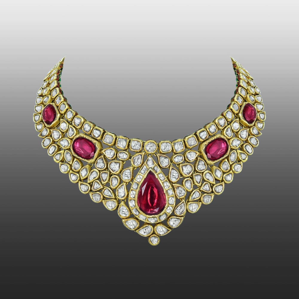 Regal Polki Necklace with Red Stone and Opulent Design
